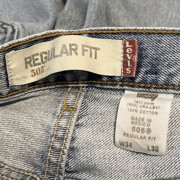 Men's Levis 505 Regular Fit Denim Jeans SZ 34x30 Blue Cotton Distressed 2000s - Picture 8 of 11
